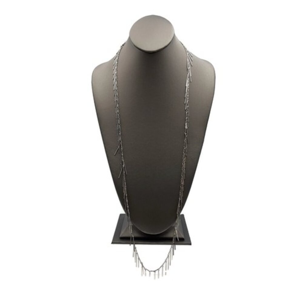 Natasha Silver Tone Fringe Fashion Long Necklace